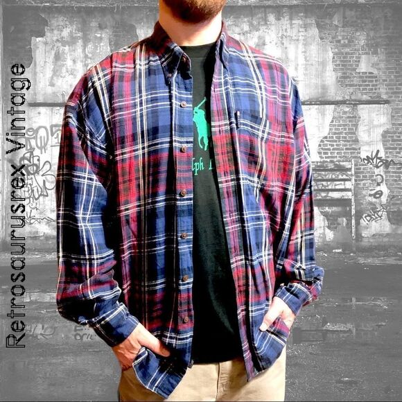 VINTAGE 1980’s Ralph Lauren Chaps Soft Cotton Plaid Flannel Shirt, XL - Picture 6 of 6